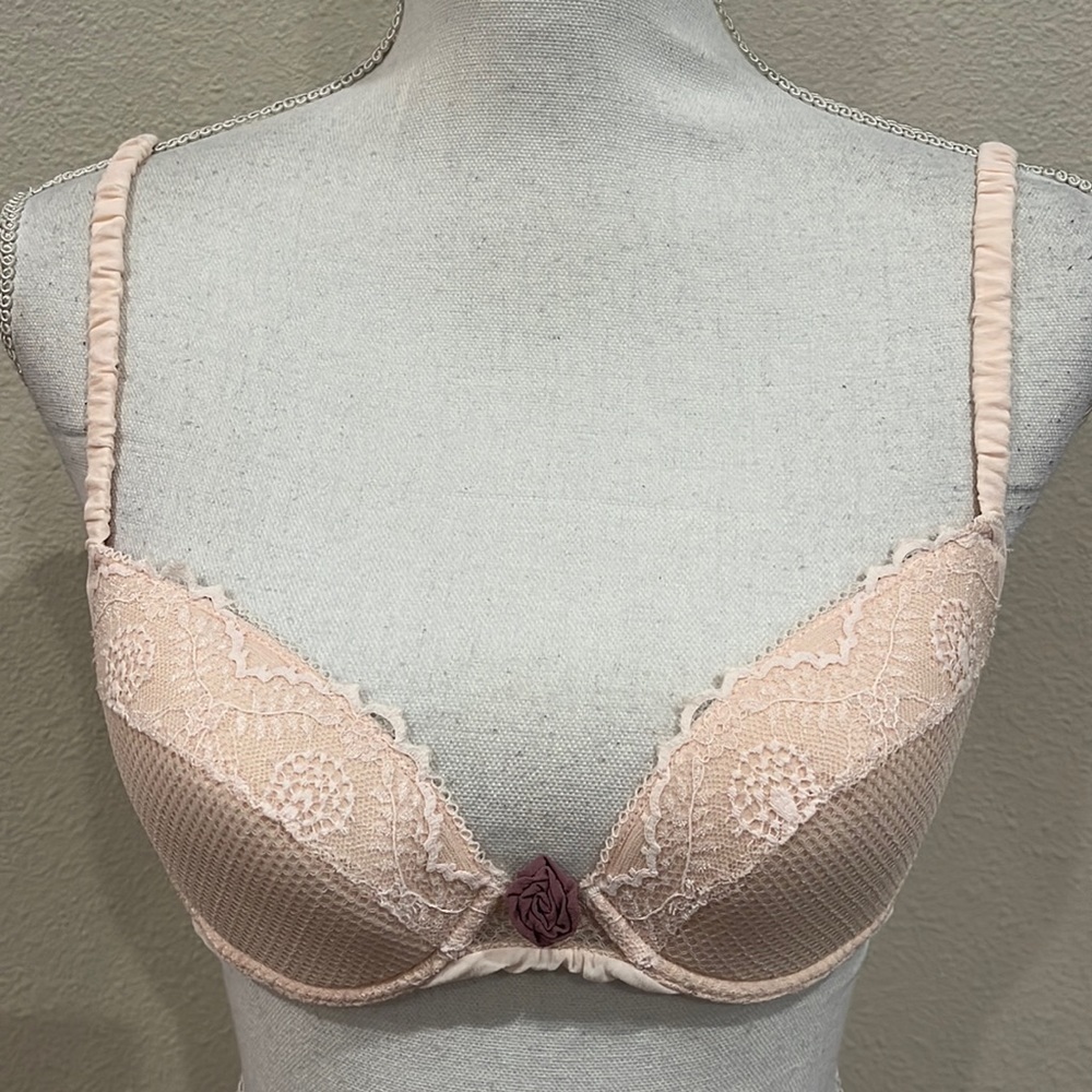 Nina Ricci Pale Pink Lace Bra with Purple Rosette